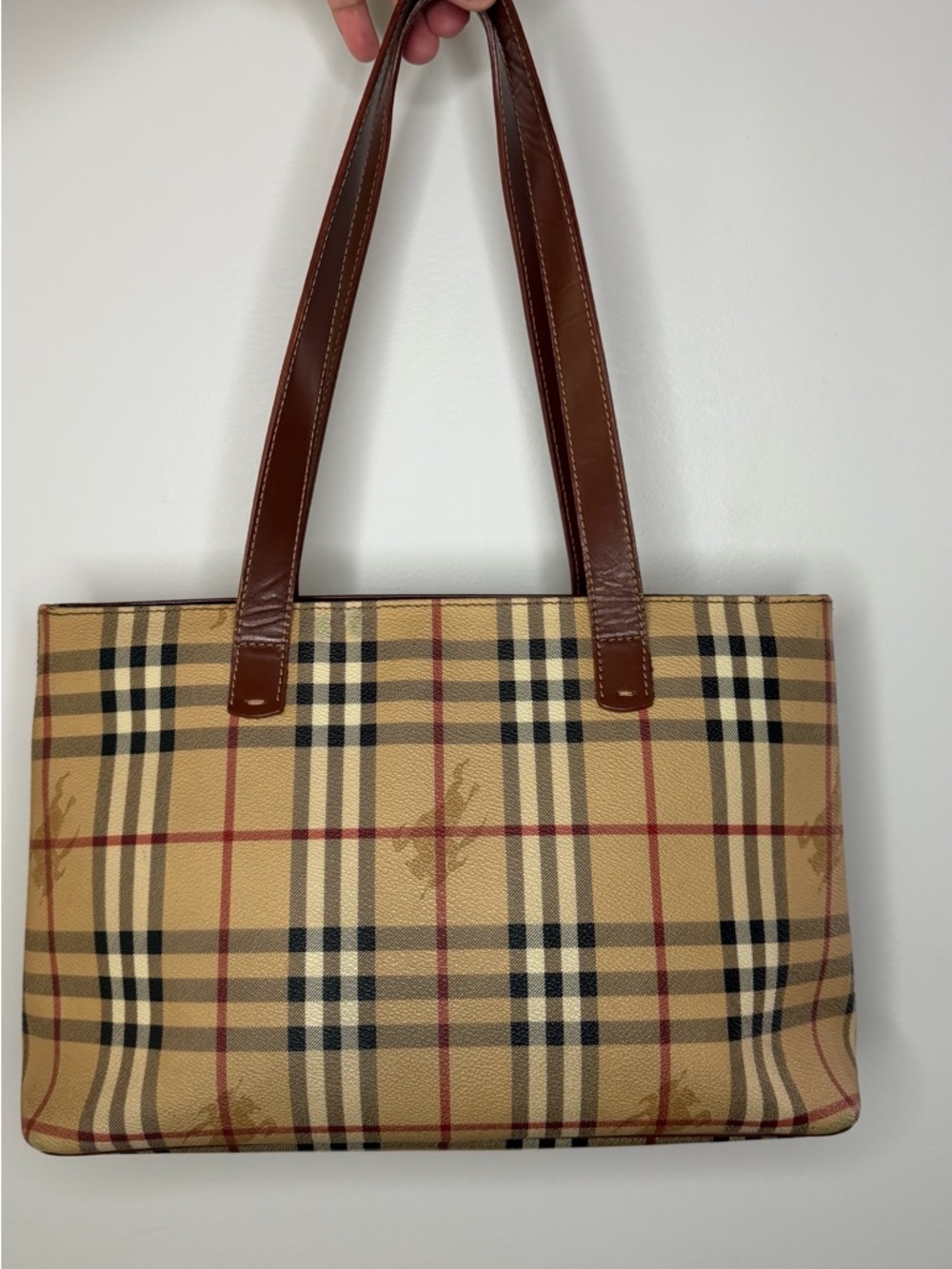 Burberry London Beige House Check Leather Haymarket Handbag Shoulder Bag
